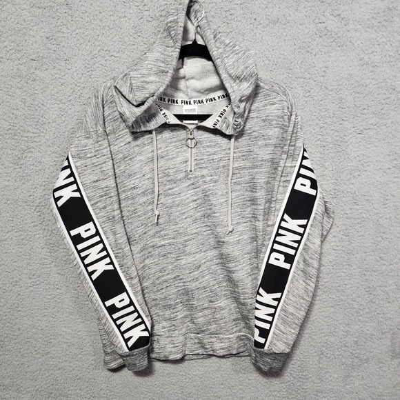 Victoria's Secret Tops - Victoria's Secret‎ PINK Y2K Logo 1/4 Zip Hoodie Jacket Shirt Black Gray Small